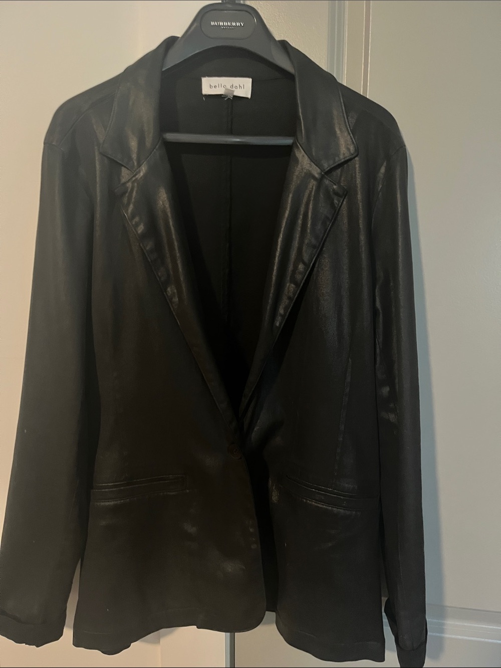 Bella Dahl Faux Black Leather Blazer Jacket with Notch Lapel